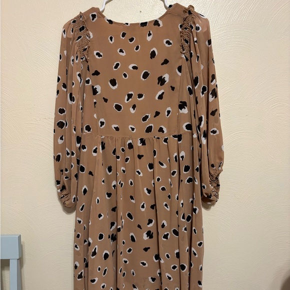 Umgee Tan Leopard Print Boho Babydoll Dress Long Sleeve Size M - Picture 9 of 9